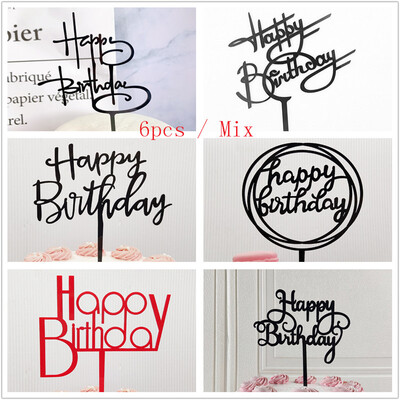 6 τμχ Μικτό Happy Birthday Cake Topper χρυσό Kids Acrylic Birhday Party Cake Toppers for Baby Shower Cake flag προμήθειες