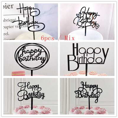 6 τμχ Μικτό Happy Birthday Cake Topper χρυσό Kids Acrylic Birhday Party Cake Toppers for Baby Shower Cake flag προμήθειες