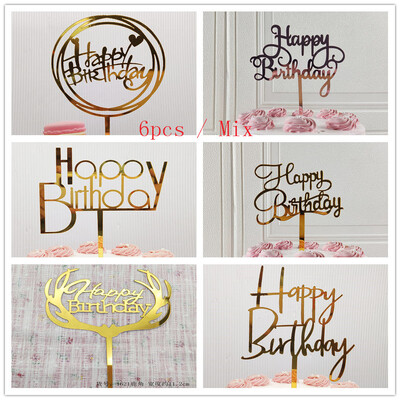 6 τμχ Μικτό Happy Birthday Cake Topper χρυσό Kids Acrylic Birhday Party Cake Toppers for Baby Shower Cake flag προμήθειες
