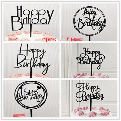 6 τμχ Μικτό Happy Birthday Cake Topper χρυσό Kids Acrylic Birhday Party Cake Toppers for Baby Shower Cake flag προμήθειες