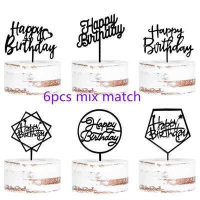 6 τμχ Μικτό Happy Birthday Cake Topper χρυσό Kids Acrylic Birhday Party Cake Toppers for Baby Shower Cake flag προμήθειες