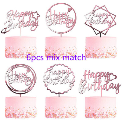 6 τμχ Μικτό Happy Birthday Cake Topper χρυσό Kids Acrylic Birhday Party Cake Toppers for Baby Shower Cake flag προμήθειες