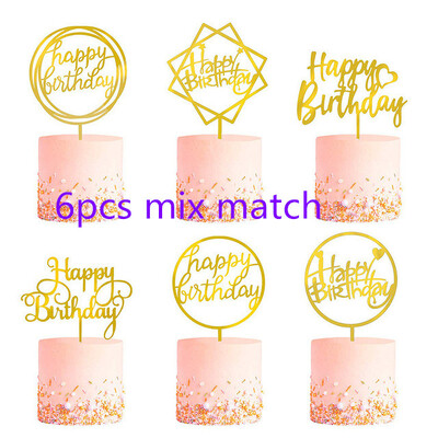 6 τμχ Μικτό Happy Birthday Cake Topper χρυσό Kids Acrylic Birhday Party Cake Toppers for Baby Shower Cake flag προμήθειες