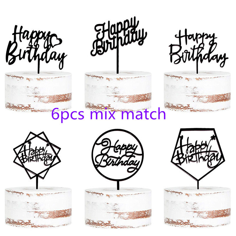 6 buc. Topper pentru tort mixt La mulți ani, auriu, pentru copii, acrilic, pentru petrecerea de naștere, decorare pentru prăjituri pentru baby shower, consumabile pentru steag