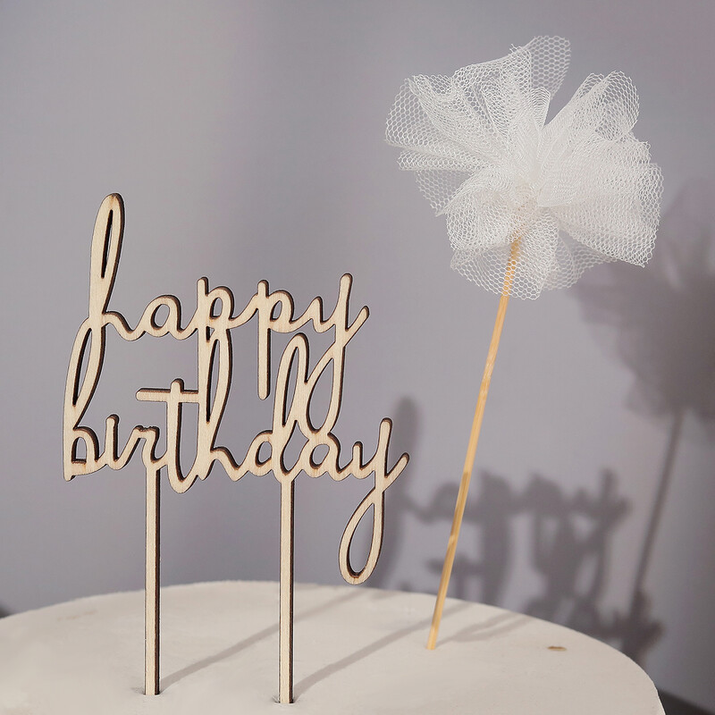 2BUC LA MULȚI ANI Plug-in din dantela steag din lemn pentru tort