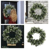 Apstādījumu vainagu kulonu durvju lapu dekors mājas kāzu ziedu rotājumu rīks 45cm/17,72 collas liels vainags Ziemassvētku āra 60