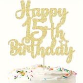 1 τμχ Glittering Golden Birthday Cake Topper - Εκθαμβωτική διακόσμηση για 15 γενέθλια