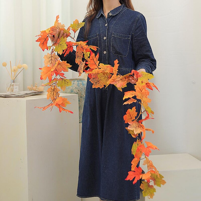 Realistiška klevo lapų girlianda židinys girlianda girlianda rudens klevo lapų girlianda Realistiškas Padėkos dienos namams rinkinys rudeniui