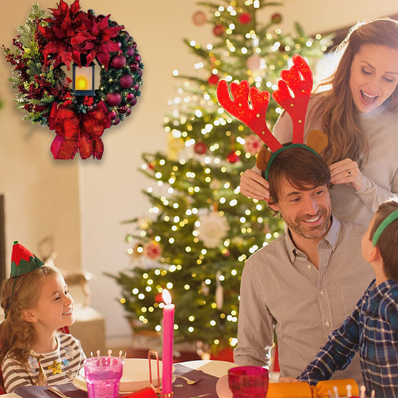 Ziemassvētku vītne 30 CM sarkans Ziemassvētku vainags priekšdurvju zelta loga sienas durvīm Ziemassvētku rotājumiem