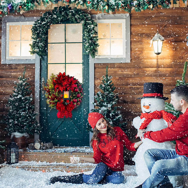 Ziemassvētku vītne 30 CM sarkans Ziemassvētku vainags priekšdurvju zelta loga sienas durvīm Ziemassvētku rotājumiem