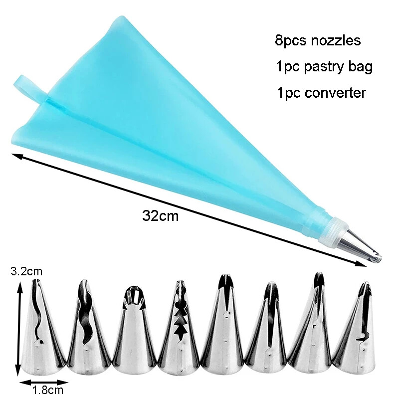 10 vnt kūdikių suknelių purkštukai su konditerijos maišeliu Konverteris konditerijos pyragas pyragas tešlos rankovė Glazūra vamzdžių antgaliai antgaliai „pasidaryk pats“ virtuvė kepyklėlė