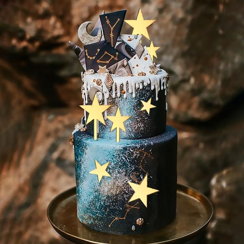 Arany 24db Tortafedő Pentagram Star Születésnapi Dekorációk Tükör Arany Akril Tortafedők Tortadíszítő Kellékkészlethez