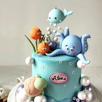 Ocean Fish Octopus Turtle Whales Cake Topper Birthday Sea Animal Cake Διακόσμηση πάρτι γενεθλίων Παιδικό δώρο Διακόσμηση κέικ ντους μωρού