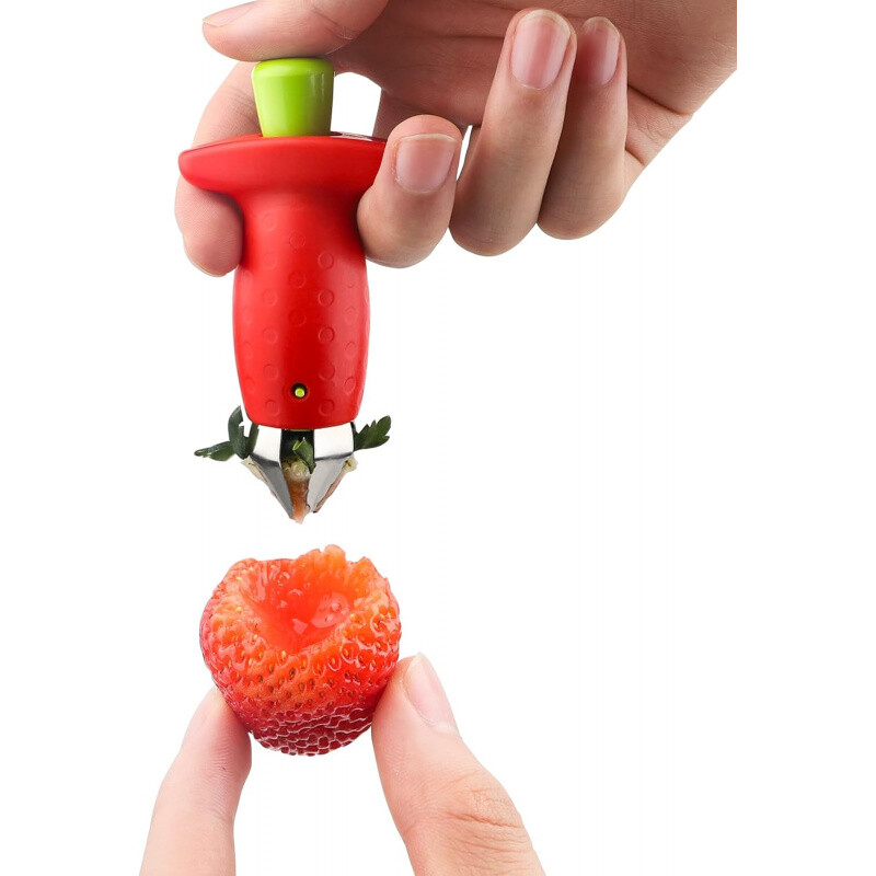 1 bucată pentru îndepărtarea tulpinilor de fructe de bucătărie, din oțel inoxidabil, pentru îndepărtarea votului de căpșuni, cuțit pentru tulpini de căpșuni, instrument de săpat frunze de roșii și sâmburi