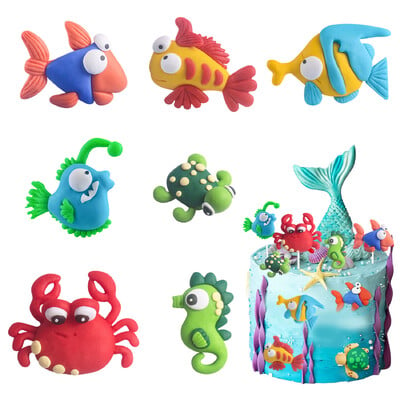 7 бр. Under the Sea Cake Toppers Ocean Cake Decorations Парти Сувенири за Baby Shower Ocean Birthday Decorations Консумативи