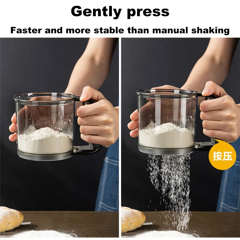 Sită pentru făină de bucătărie Sită de mână semi-automată pentru zahăr Agitator de pulbere Mâner Instrument de fabricare a paharelor de măsurare Ustensile de bucătărie pentru coacere