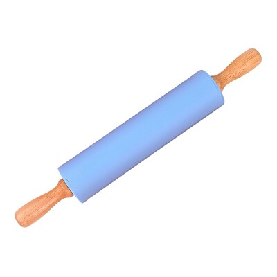 Sucitor din silicon antiaderent cu mânere din lemn pentru coacere, rolă pentru aluat de patiserie, fondant, pizza etc. 30 cm