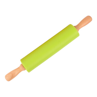 Sucitor din silicon antiaderent cu mânere din lemn pentru coacere, rolă pentru aluat de patiserie, fondant, pizza etc. 30 cm