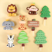 Safari Animal Cake Toppers Cute Lion Giraffe Monkey Topper Happy Birthday Cupcake Topper for Kids Jungle Birthday Party Cake Flag Decor