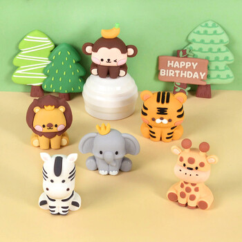 Safari Animal Cake Toppers Cute Lion Giraffe Monkey Topper Happy Birthday Cupcake Topper for Kids Jungle Birthday Party Cake Flag Decor