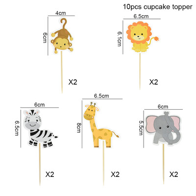 Safari Animal Cake Toppers Cute Lion Giraffe Monkey Topper Happy Birthday Cupcake Topper for Kids Jungle Birthday Party Cake Flag Decor