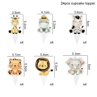 Safari Animal Cake Toppers Cute Lion Giraffe Monkey Topper Happy Birthday Cupcake Topper for Kids Jungle Birthday Party Cake Flag Decor
