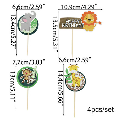Safari Animal Cake Toppers Cute Lion Giraffe Monkey Topper Happy Birthday Cupcake Topper for Kids Jungle Birthday Party Cake Flag Decor