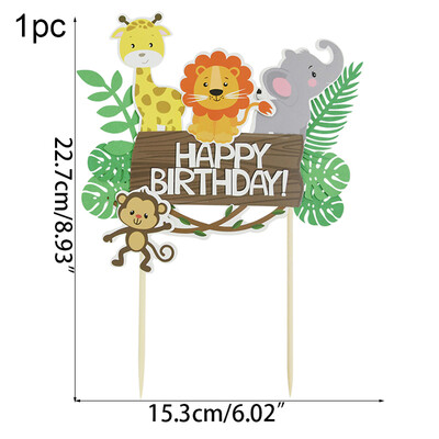 Safari Animal Cake Toppers Cute Lion Giraffe Monkey Topper Happy Birthday Cupcake Topper for Kids Jungle Birthday Party Cake Flag Decor