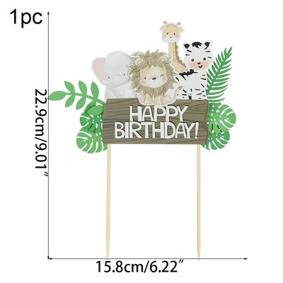 Safari Animal Cake Toppers Cute Lion Giraffe Monkey Topper Happy Birthday Cupcake Topper for Kids Jungle Birthday Party Cake Flag Decor