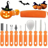 Halloween Ανοξείδωτο ατσάλι 7 τμχ/10 τμχ Κιτ εργαλείων σκάλισμα κολοκύθας Επαγγελματικό μαχαίρι σκάλισμα κολοκύθας Σετ με θήκη μεταφοράς