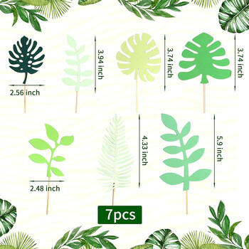 7 τεμάχια Tropical Palm Leaves Cake Toppers for Hawaii Luau Cupcake Picks Animal Jungle Theme Wild One Birthday Party Cake Decoration