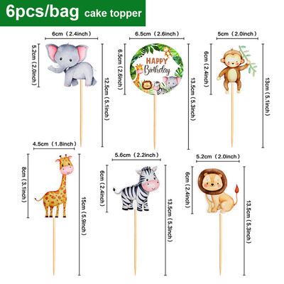 7 tk troopiliste palmilehtedega koogikatted Hawaii jaoks Luau koogivalik Loomade džungliteemaline metsik ühe sünnipäevapeo tordikaunistus
