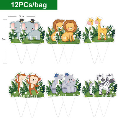 7 tk troopiliste palmilehtedega koogikatted Hawaii jaoks Luau koogivalik Loomade džungliteemaline metsik ühe sünnipäevapeo tordikaunistus