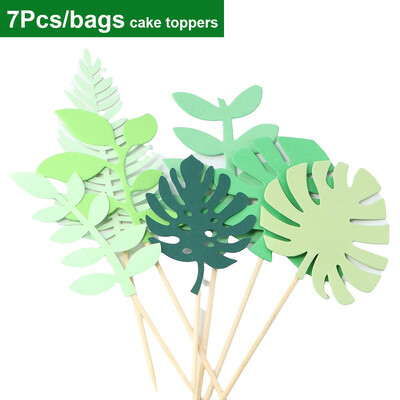7 tk troopiliste palmilehtedega koogikatted Hawaii jaoks Luau koogivalik Loomade džungliteemaline metsik ühe sünnipäevapeo tordikaunistus