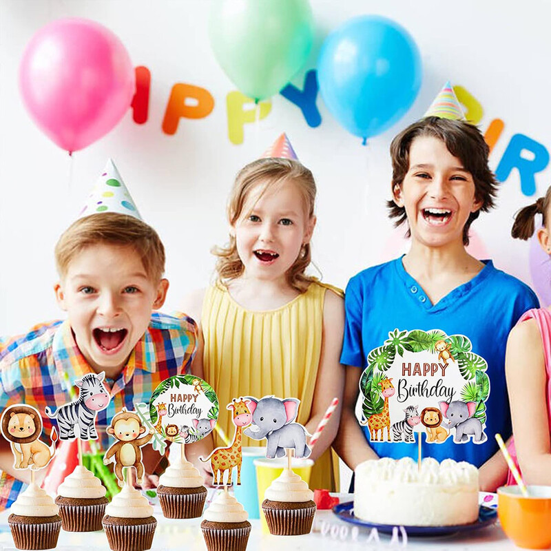 7 tk troopiliste palmilehtedega koogikatted Hawaii jaoks Luau koogivalik Loomade džungliteemaline metsik ühe sünnipäevapeo tordikaunistus