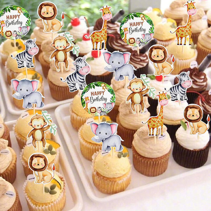 7 tk troopiliste palmilehtedega koogikatted Hawaii jaoks Luau koogivalik Loomade džungliteemaline metsik ühe sünnipäevapeo tordikaunistus