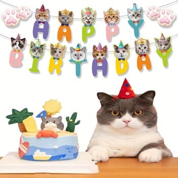 Cat Paw Happy Birthday Banner Garland Hanging for Pet Theme First Birthday Party Baby Shower Νηπιαγωγείο