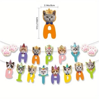 Cat Paw Happy Birthday Banner Garland Hanging for Pet Theme First Birthday Party Baby Shower Νηπιαγωγείο