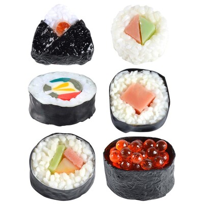 6 db mesterséges sushi valósághű ételmodell szimuláció sushi modell japán sushi modell valósághű gazdag tekercs modell hamis étel