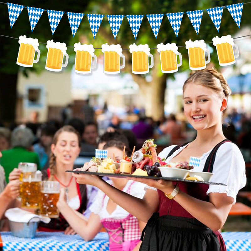 Banner pentru petrecere tematică Oktoberfest, cu umeraș în spirală, decorare pentru tort, pentru ziua de naștere a adulților, decorare de fundal pentru petrecerea de vacanță Oktoberfest