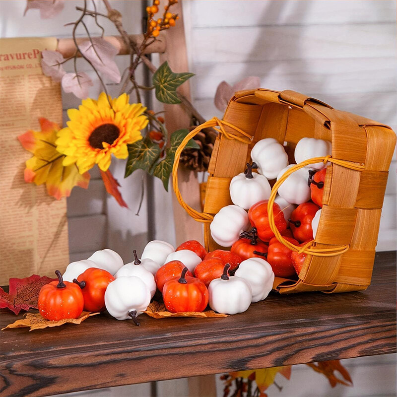 12 buc. Dovleci artificiali alb portocaliu Dovleci decorativi de recolta pentru nunta de toamna Ziua Recunostintei Centre de masa de Halloween