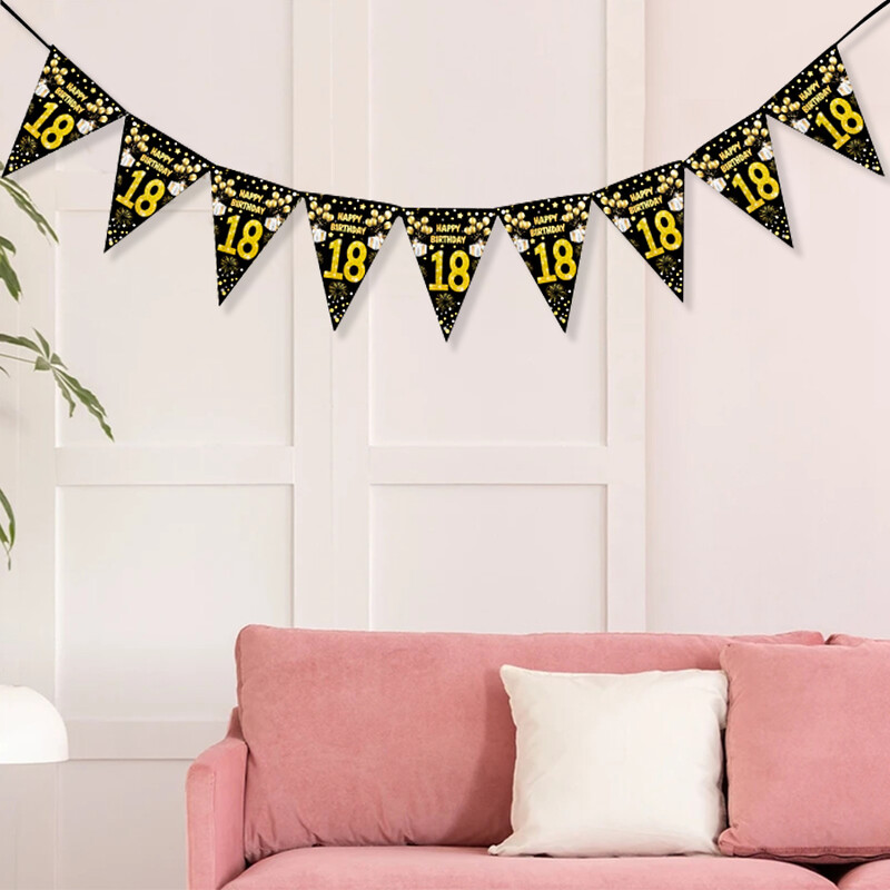 1 set 30 40 50 60 ani Banner de hârtie La mulți ani Decorații pentru petrecerea de aniversare Ghirlanda pentru adulți Aniversare Steaguri negre