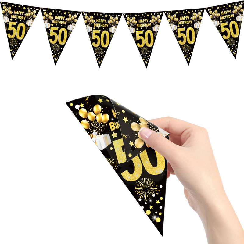 1 set 30 40 50 60 ani Banner de hârtie La mulți ani Decorații pentru petrecerea de aniversare Ghirlanda pentru adulți Aniversare Steaguri negre
