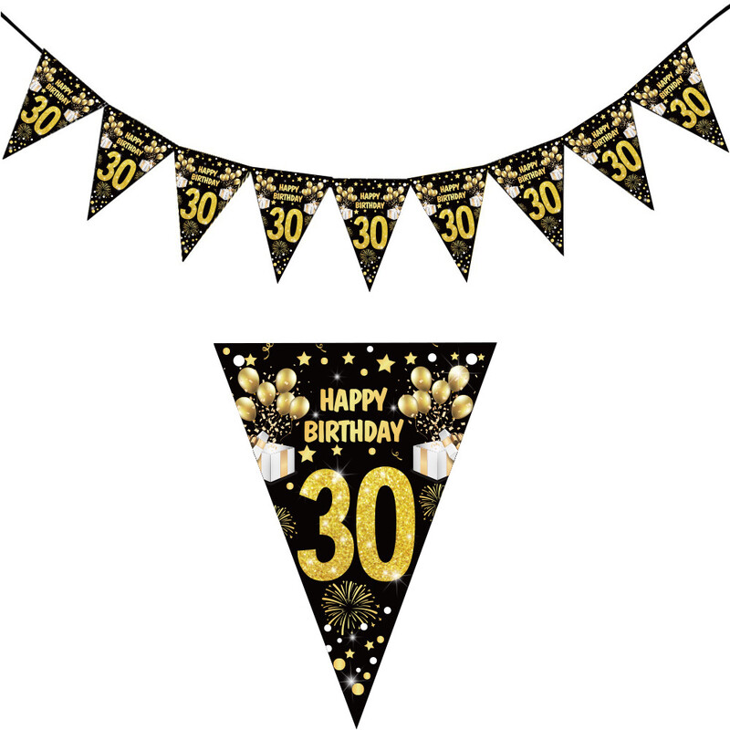 1 set 30 40 50 60 ani Banner de hârtie La mulți ani Decorații pentru petrecerea de aniversare Ghirlanda pentru adulți Aniversare Steaguri negre
