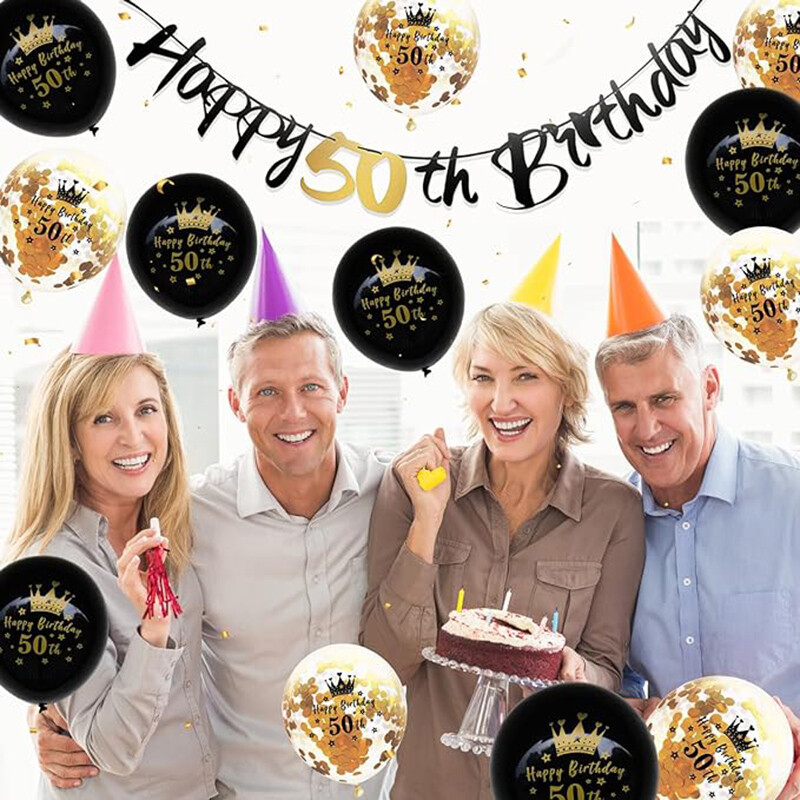 Banner de zi de naștere agățat de hârtie neagră, aurie, pentru 16, 18, 21, 30, 40, 50, 60 de ani, decorare pentru petrecerea de aniversare.