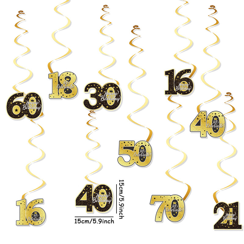 6 buc 16/18/21/30/40/50/60/70 de ani pentru petrecere de aniversare ghirlande spirale banner învolburat pandantive pentru petrecere de aniversare decor suspendat în tavan