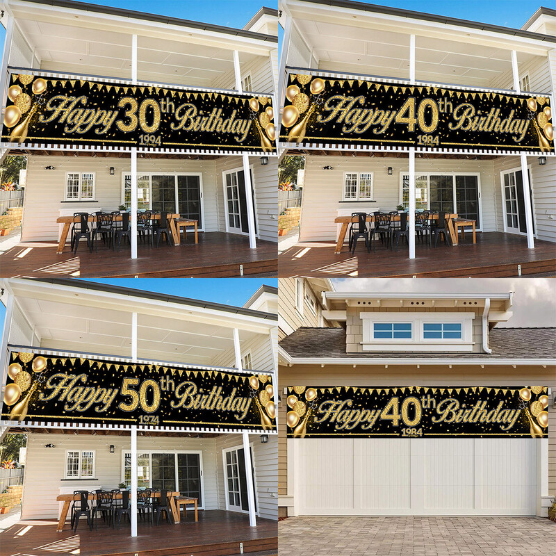 Boldog 30. 40. 50. születésnapot Bannerek Fekete arany Születésnapi parti díszek Felnőttek 30 40 50 éves születésnapi parti kellékek