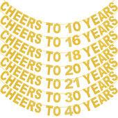 Gold Cheers To 16 18 20 21 Years Banner Flags 30th 40th 50th 60th 70th Anniversary Birthday Party Decoration Supplies Bunting