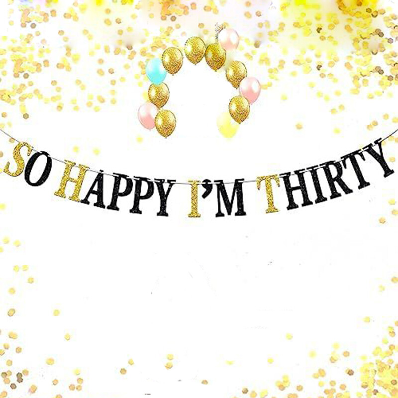 Boldog, harminc éves vagyok, zászló, sok egészséget a 30. életévhez/30 és mesés sármánytábla, boldog 30. születésnapi partidísz kellékek