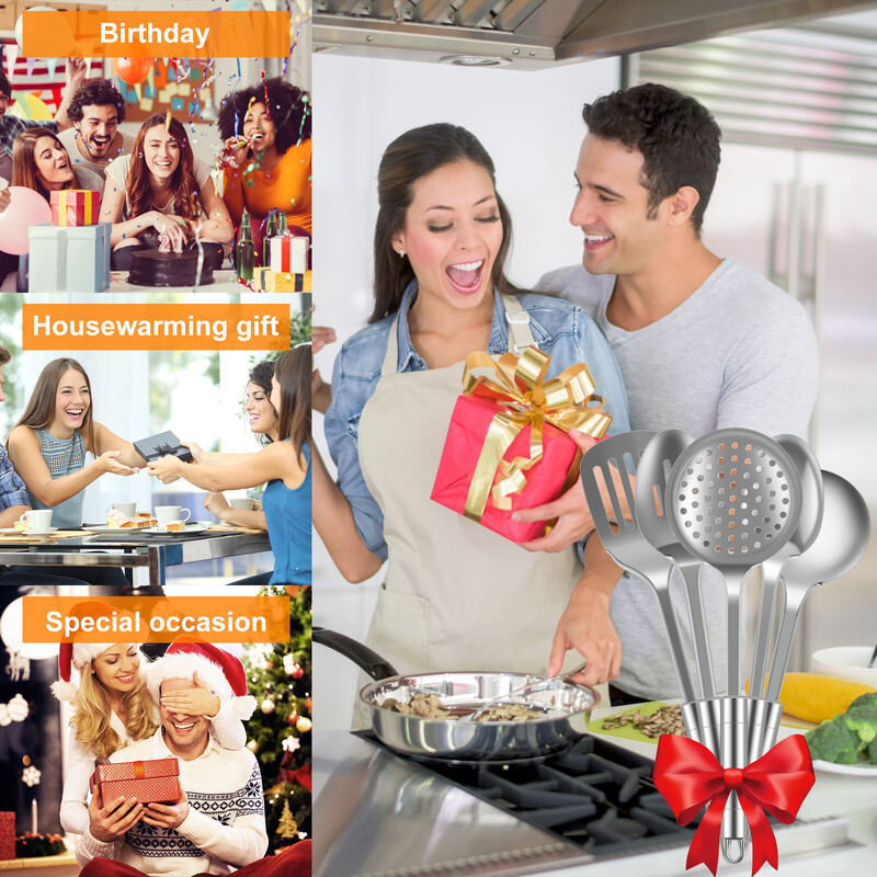 5 db-os konyhai edénykészlet, rozsdamentes acél főzőeszközök, újrafelhasználható konyhai eszközök, mosható kanalak, spatula edénykészlet